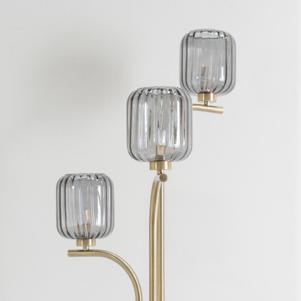 ValueLights Amelie 3 Way Ribbed Glass Gold Stem LED Floor Lamp - image 4