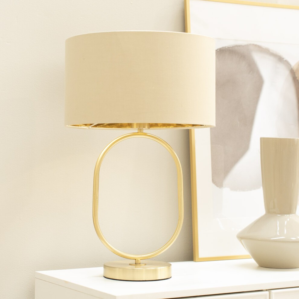 ValueLights Antonia Beige and Gold Inner Drum Shade Brushed Gold Oval Table Lamp - image 2