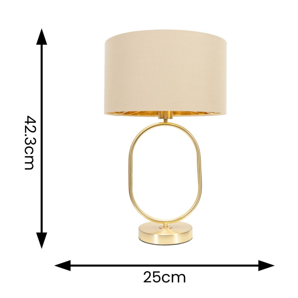 ValueLights Antonia Beige and Gold Inner Drum Shade Brushed Gold Oval Table Lamp - image 3