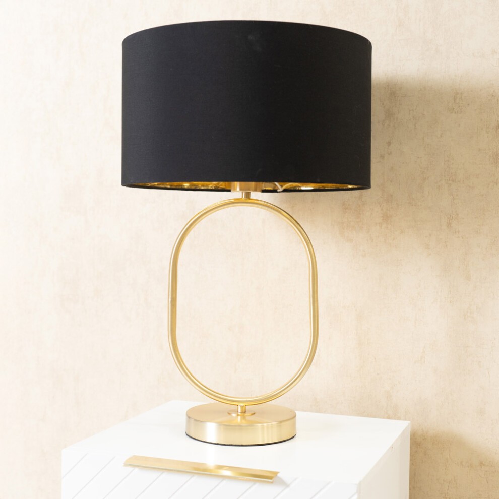 ValueLights Antonia Black and Gold Inner Drum Shade Brushed Gold Oval Table Lamp - image 2