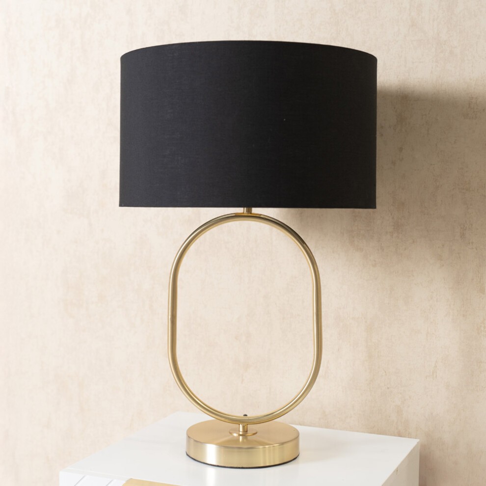 ValueLights Antonia Black Fabric Drum Shade Brushed Gold Oval LED Table Lamp - image 2