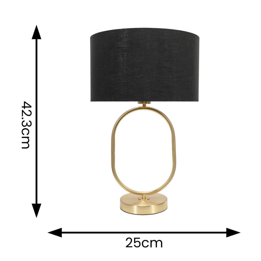 ValueLights Antonia Black Fabric Drum Shade Brushed Gold Oval LED Table Lamp - image 3