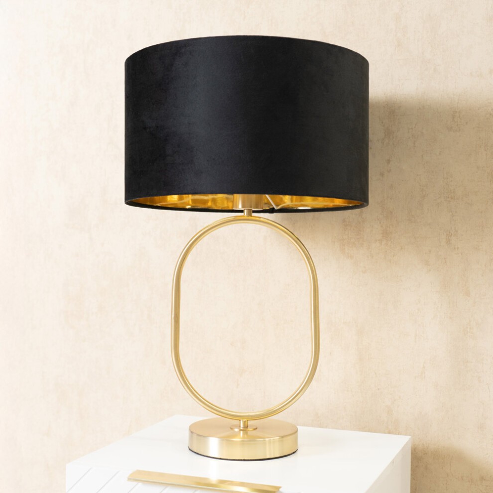 ValueLights Antonia Black Velvet and Gold Drum Shade Brushed Gold Oval LED Table Lamp - image 2