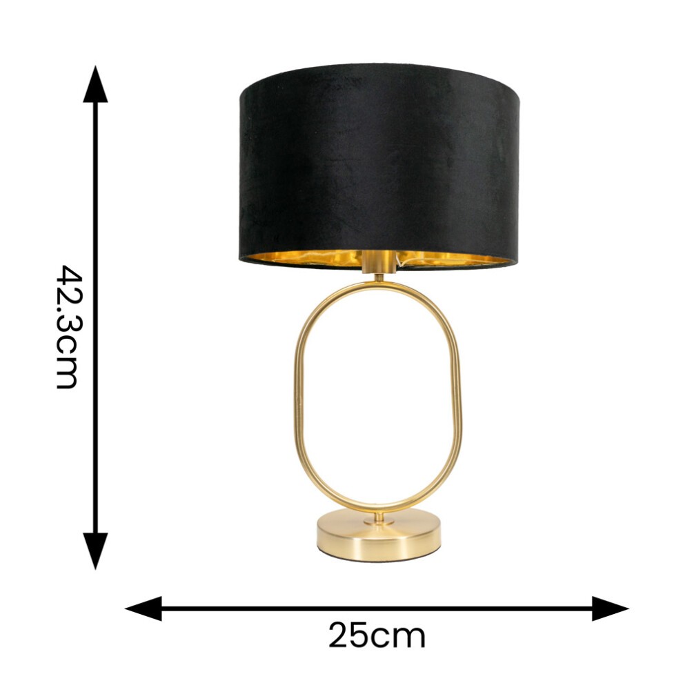 ValueLights Antonia Black Velvet and Gold Drum Shade Brushed Gold Oval LED Table Lamp - image 3