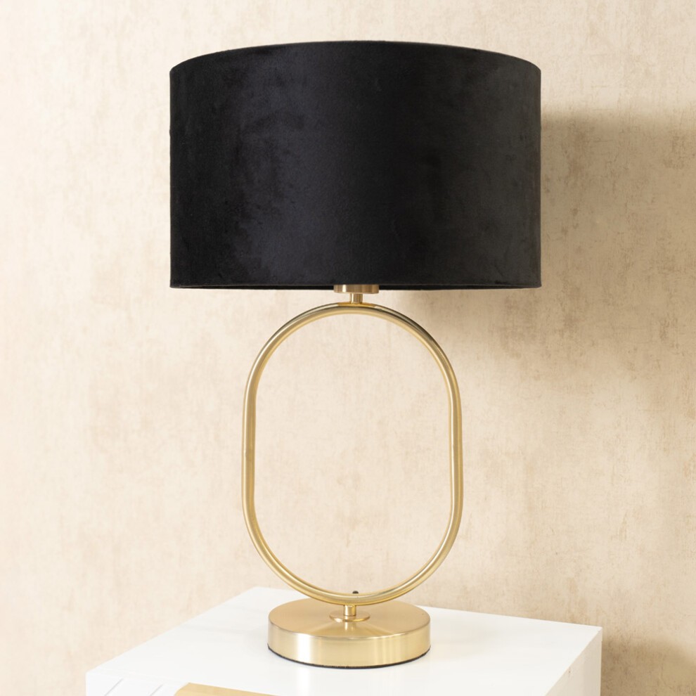 ValueLights Antonia Black Velvet Drum Shade Brushed Gold Oval LED Table Lamp - image 2