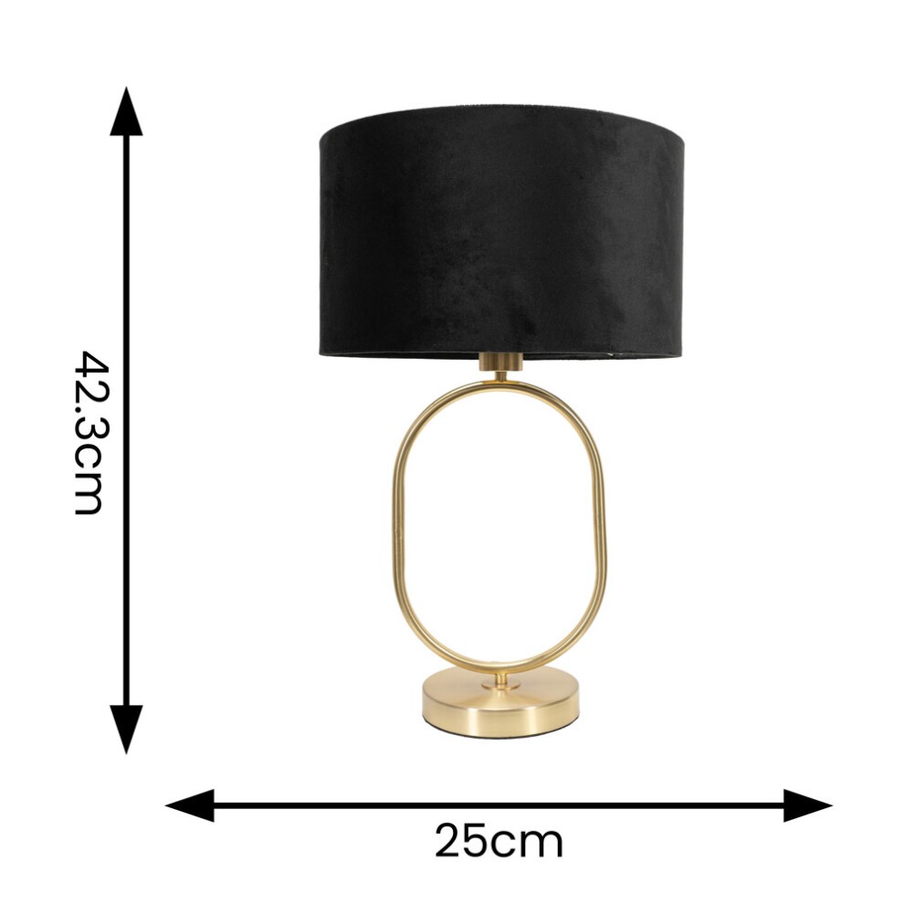 ValueLights Antonia Black Velvet Drum Shade Brushed Gold Oval LED Table Lamp - image 3