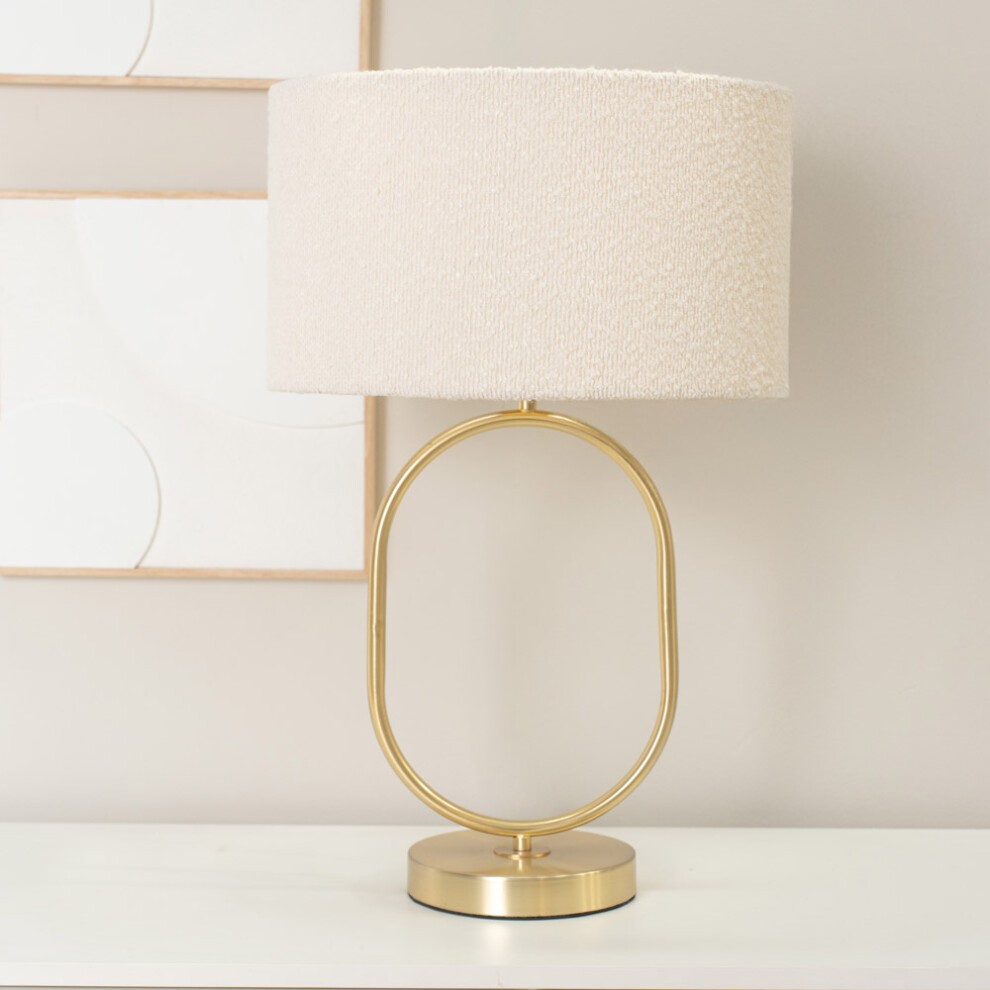 ValueLights Antonia Cream Boucle Drum Shade Brushed Gold Oval LED Table Lamp - image 2