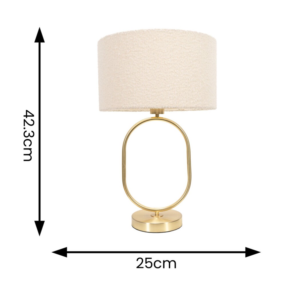 ValueLights Antonia Cream Boucle Drum Shade Brushed Gold Oval LED Table Lamp - image 3