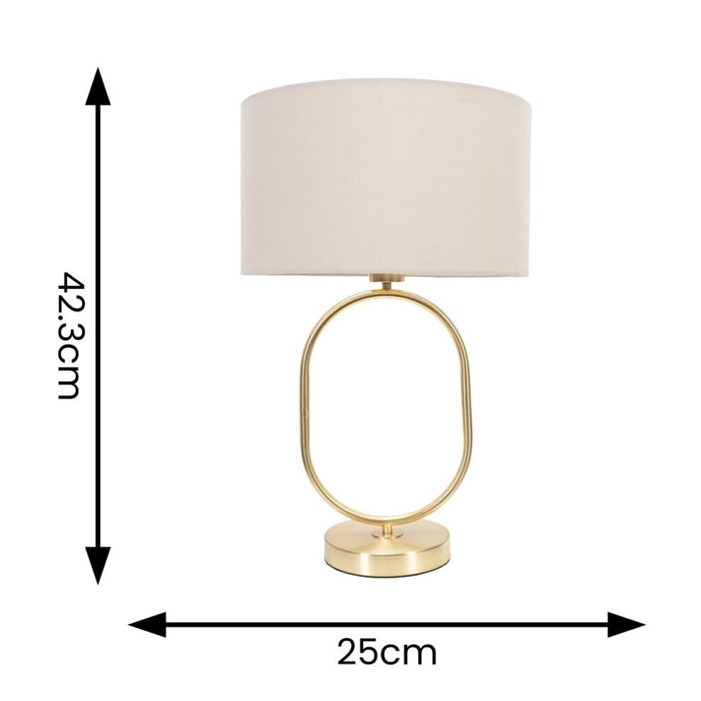 ValueLights Antonia Natural Fabric Drum Shade Brushed Gold Oval LED Table Lamp - image 3