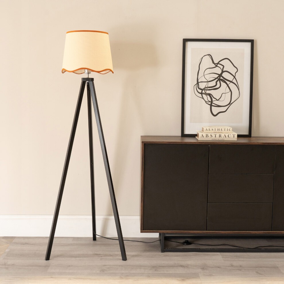 ValueLights Barbro Black Tripod Floor Lamp with Rust Trim Scallop Shade and Bulb - image 2