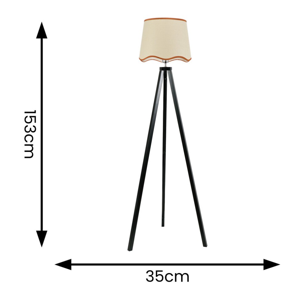 ValueLights Barbro Black Tripod Floor Lamp with Rust Trim Scallop Shade and Bulb - image 3