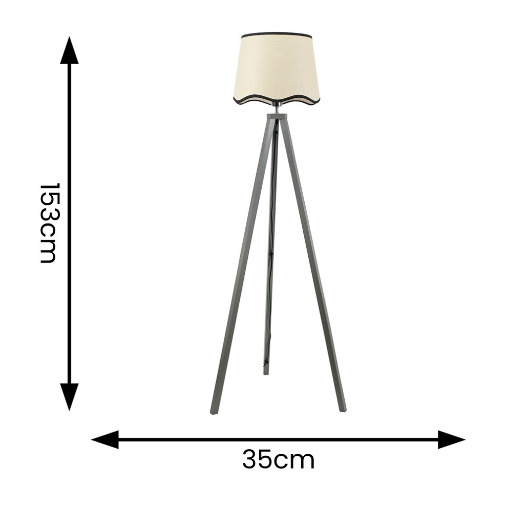 ValueLights Barbro Grey Tripod Floor Lamp with Black Trim Scallop Shade and Bulb - image 3