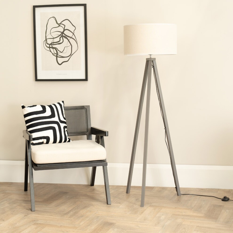 ValueLights Barbro Grey Tripod Floor Lamp with White Trim Drum Shade and Bulb - image 2