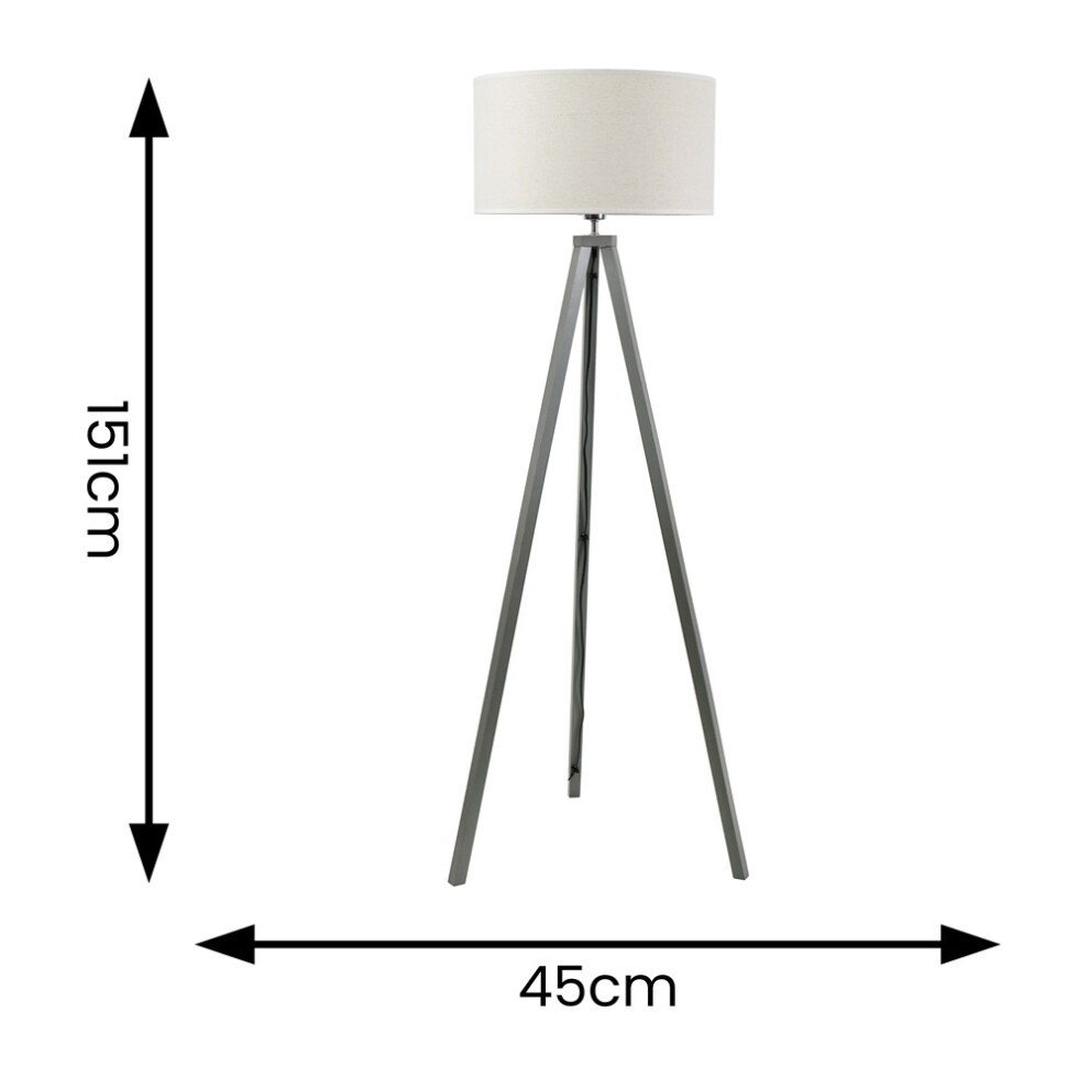ValueLights Barbro Grey Tripod Floor Lamp with White Trim Drum Shade and Bulb - image 3