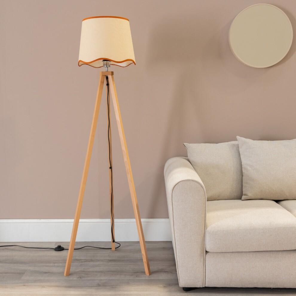 ValueLights Barbro Natural Tripod Floor Lamp with Rust Trim Scallop Shade and Bulb - image 2