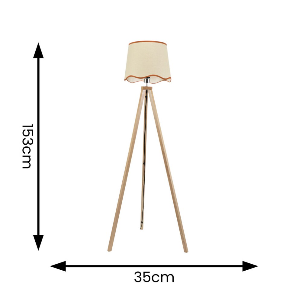 ValueLights Barbro Natural Tripod Floor Lamp with Rust Trim Scallop Shade and Bulb - image 3