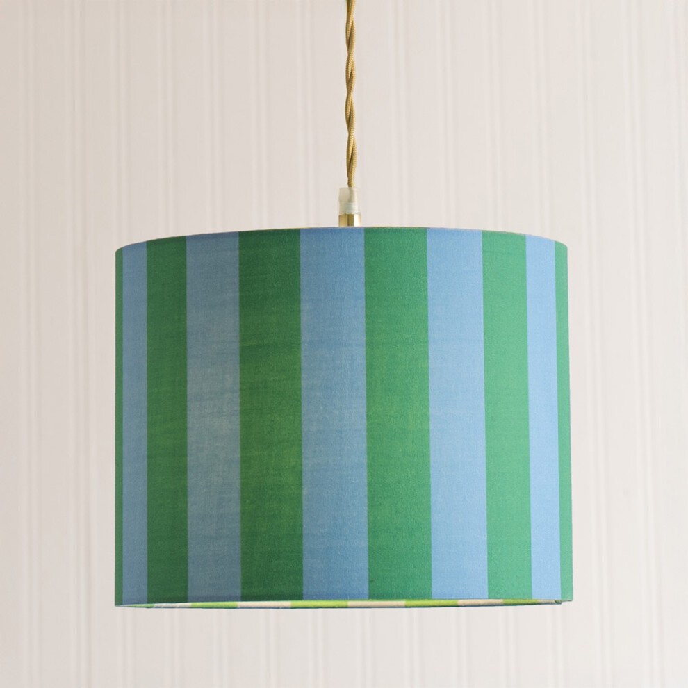 ValueLights Callie Colour Clash Blue and Green Striped Fabric Drum Lamp Shade Large - image 2