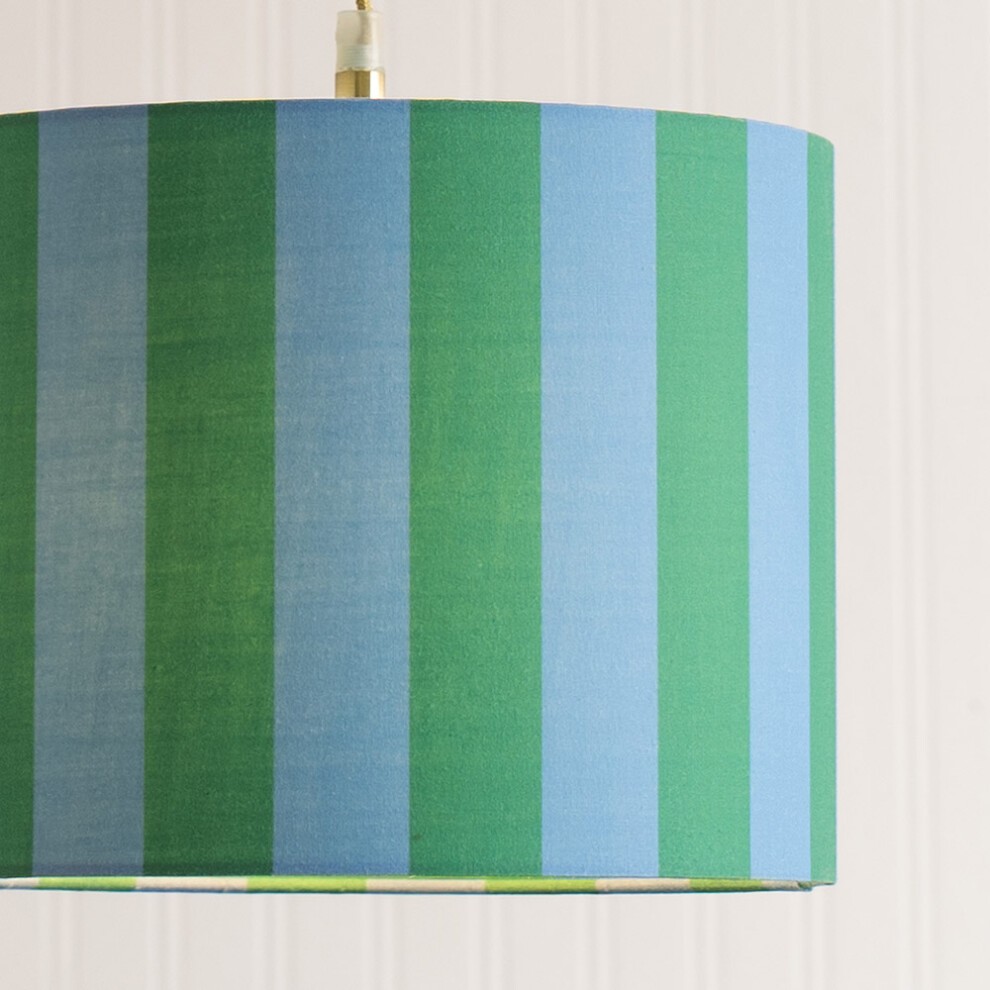 ValueLights Callie Colour Clash Blue and Green Striped Fabric Drum Lamp Shade Large - image 3