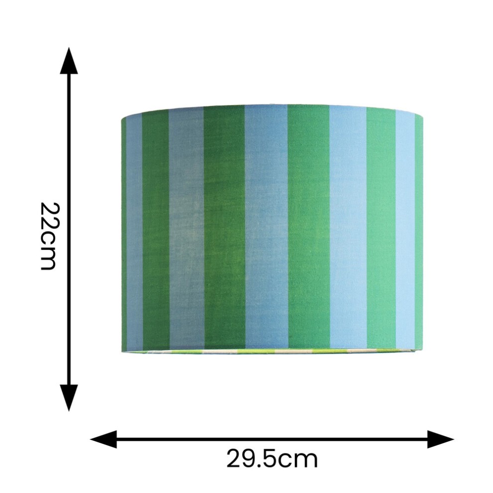 ValueLights Callie Colour Clash Blue and Green Striped Fabric Drum Lamp Shade Large - image 4