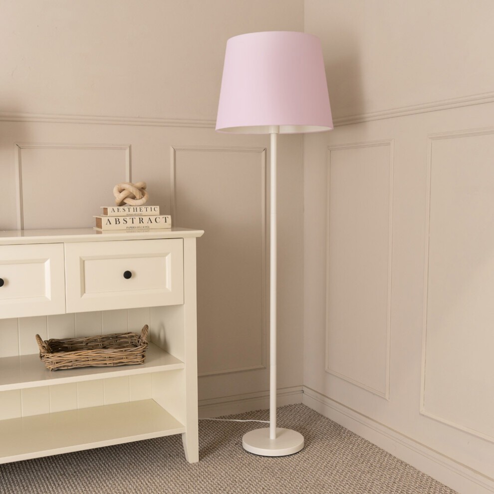 ValueLights Charlie White Floor Lamp with Pink Tapered Shade and Bulb - image 2