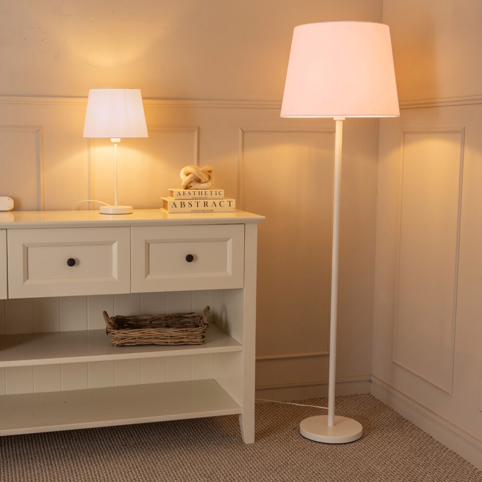 ValueLights Charlie White Floor Lamp with Pink Tapered Shade and Bulb - image 3