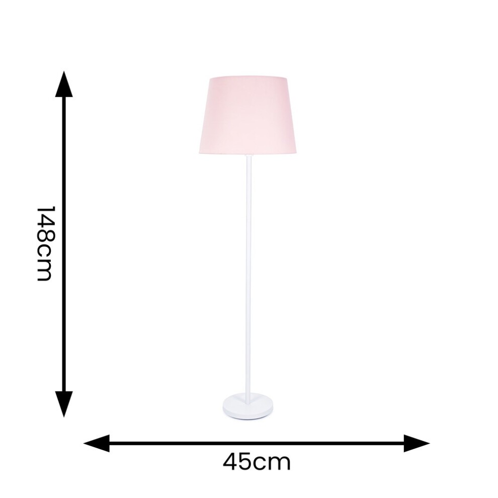 ValueLights Charlie White Floor Lamp with Pink Tapered Shade and Bulb - image 4