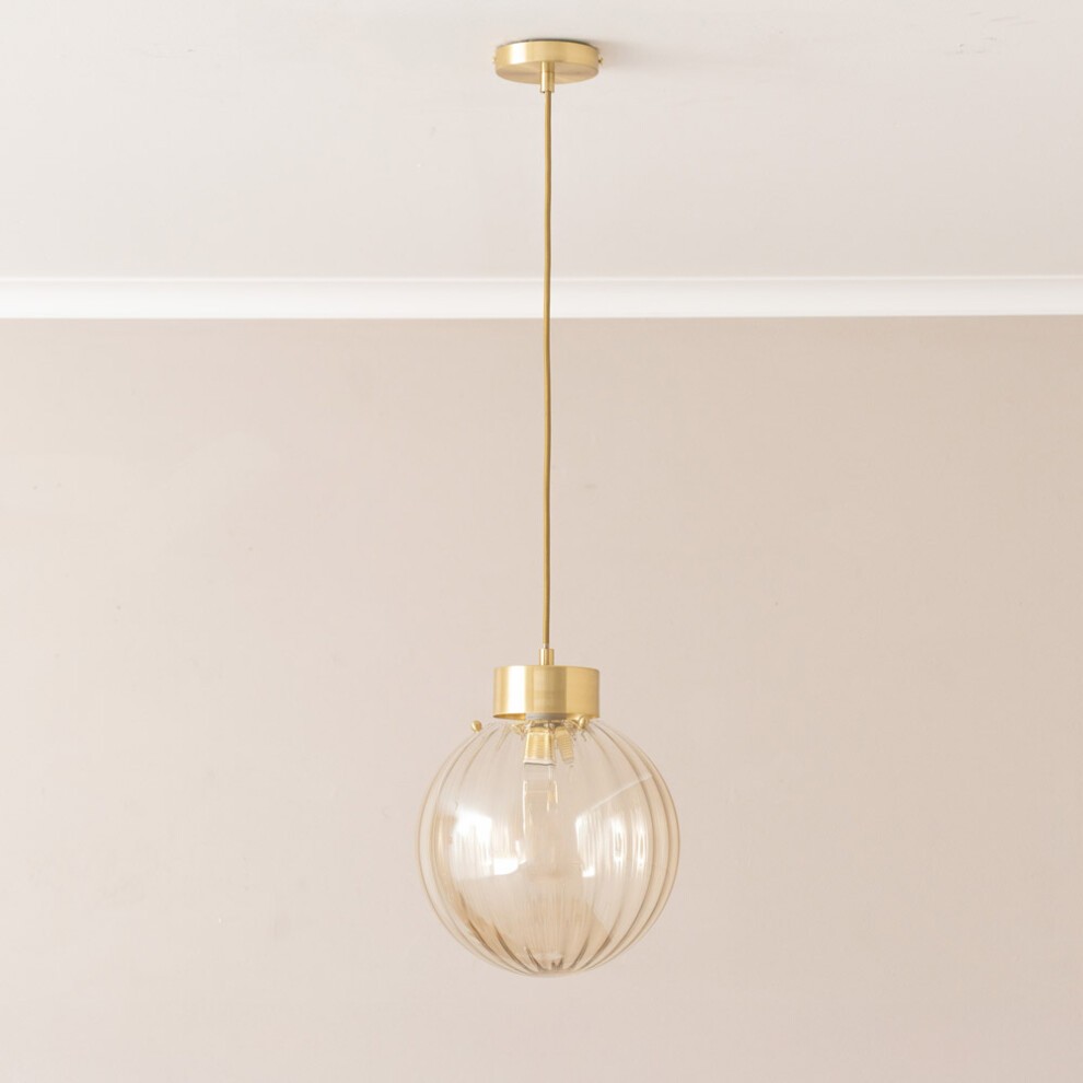 ValueLights Chessy Brushed Gold Ribbed Glass Ceiling Pendant Light - image 2