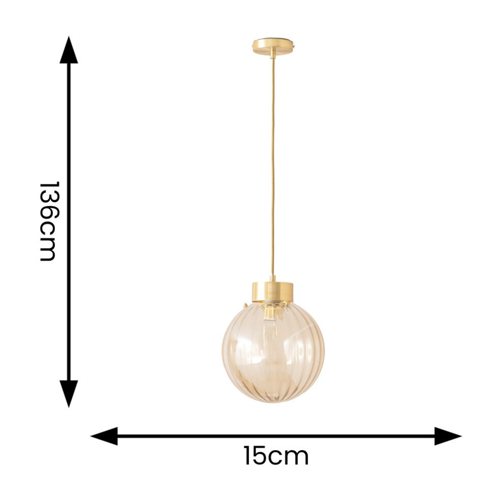 ValueLights Chessy Brushed Gold Ribbed Glass Ceiling Pendant Light - image 3