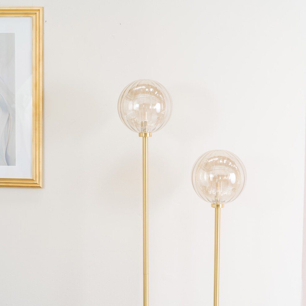ValueLights Chessy Ribbed Glass Gold Stem 2 Way LED Floor Lamp - image 3