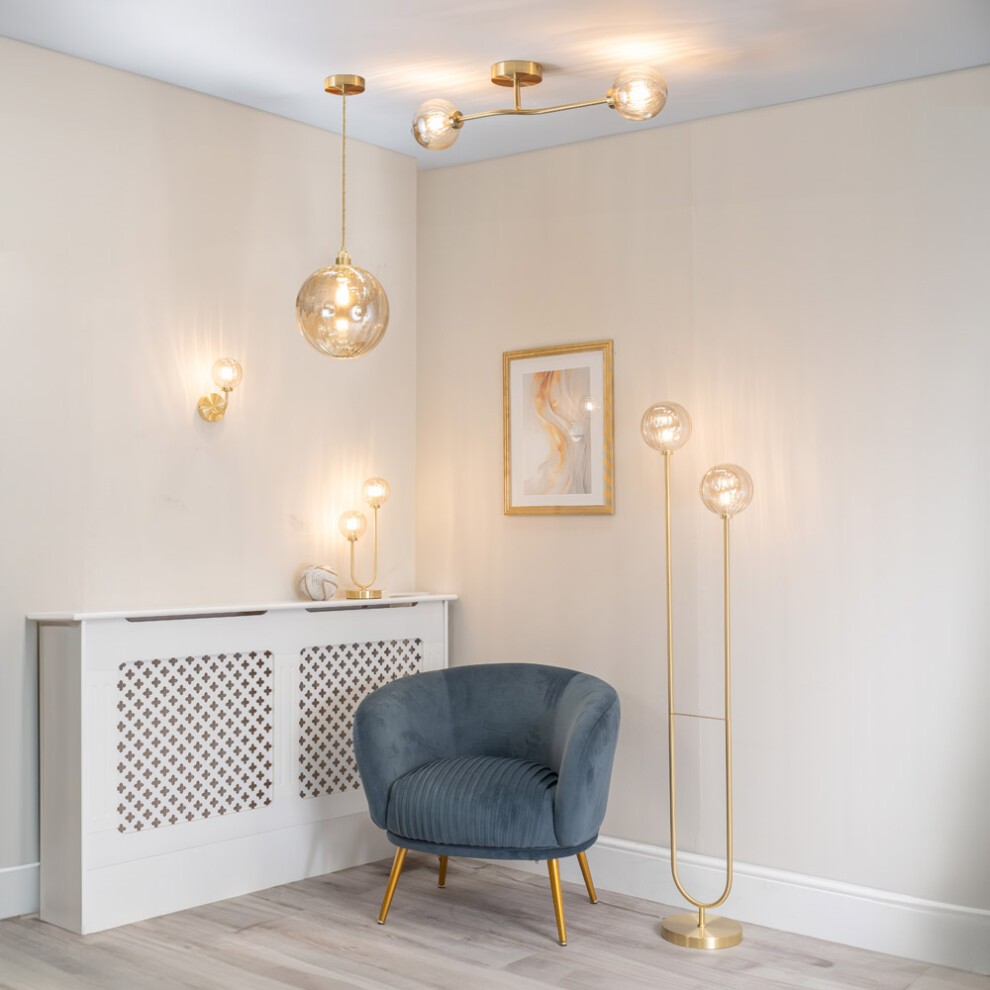 ValueLights Chessy Ribbed Glass Gold Stem 2 Way LED Floor Lamp - image 4