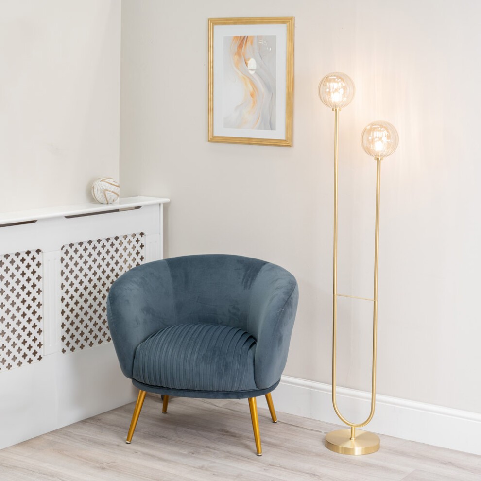 ValueLights Chessy Ribbed Glass Gold Stem 2 Way LED Floor Lamp - image 5