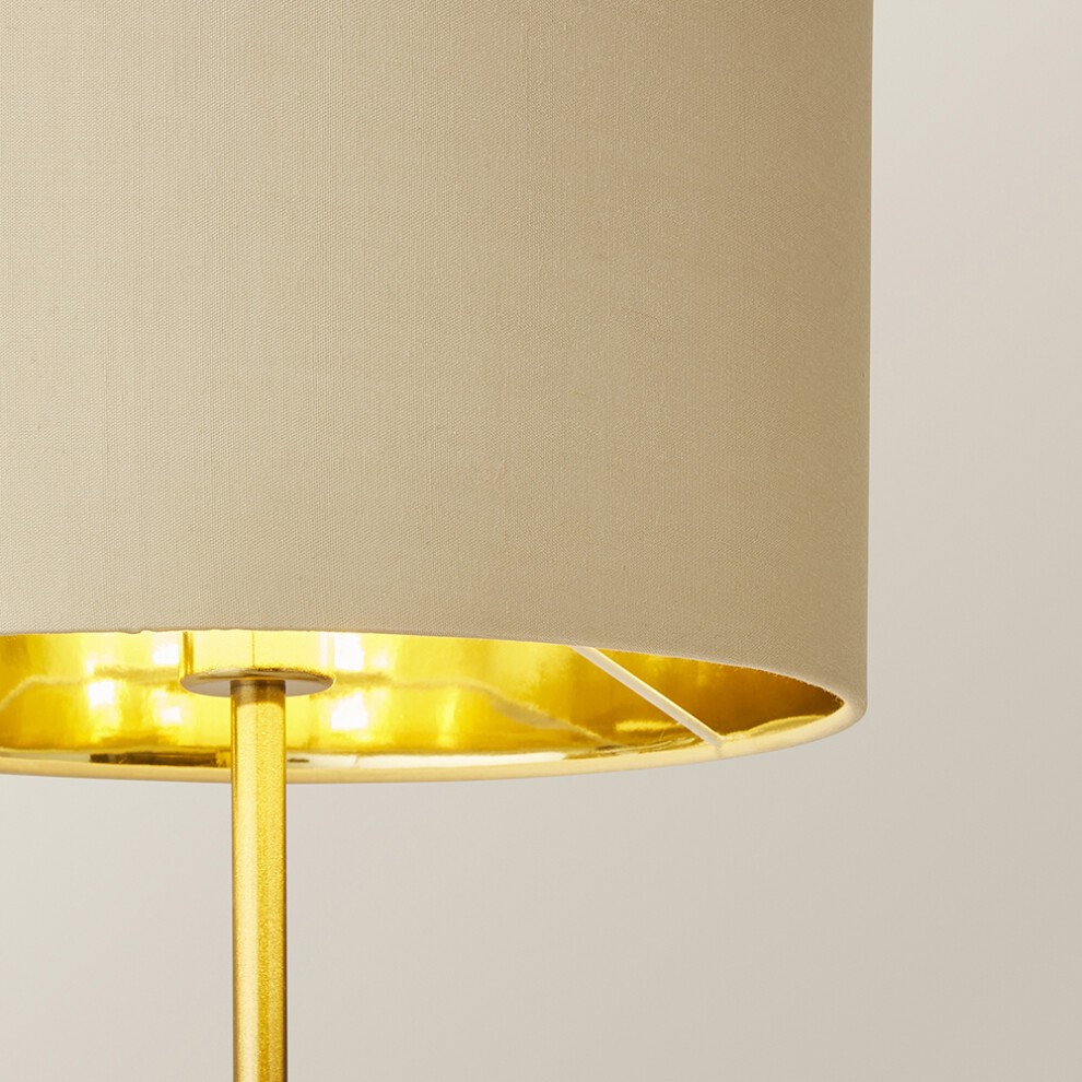 ValueLights Christina Metallic Gold Inner Natural Drum Shade Gold Palm Leaf LED Table Lamp - image 3