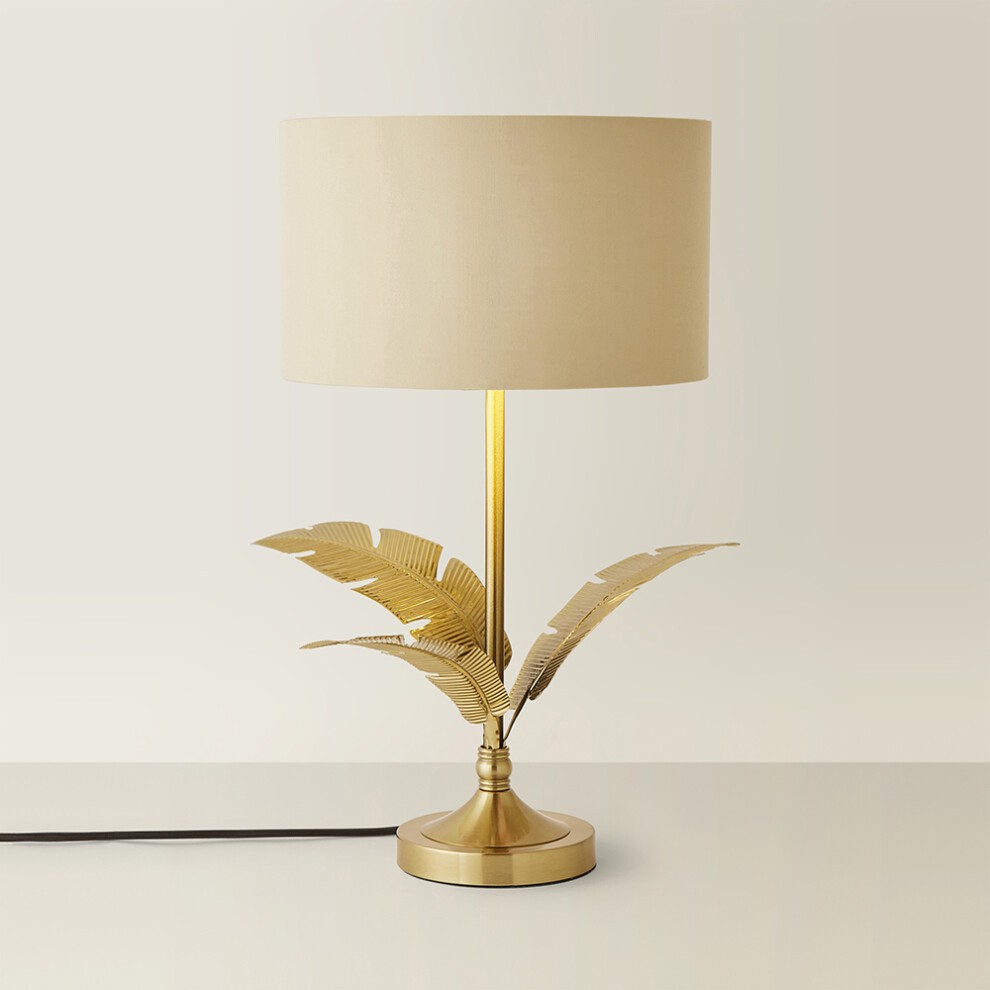 ValueLights Christina Metallic Gold Inner Natural Drum Shade Gold Palm Leaf LED Table Lamp - image 5