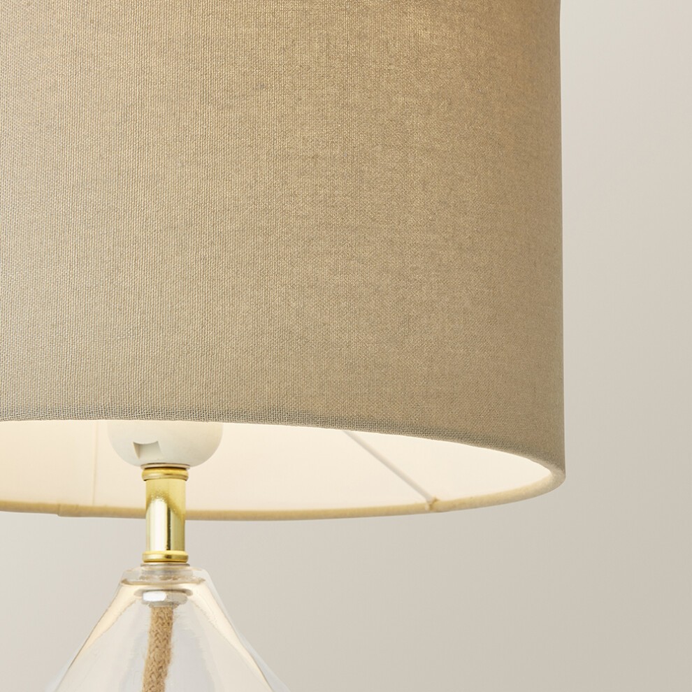 ValueLights Eloise Natural Linen Drum Shade Clear Glass Teardrop LED Table Lamp - image 3