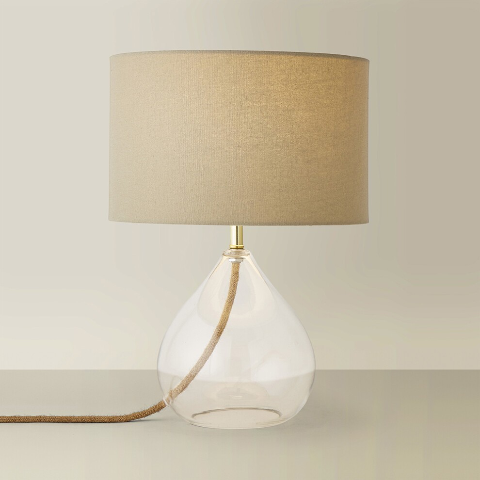 ValueLights Eloise Natural Linen Drum Shade Clear Glass Teardrop LED Table Lamp - image 5