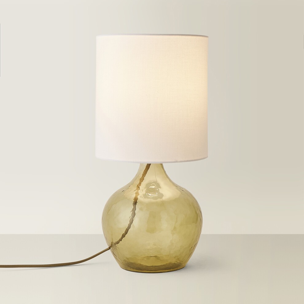 ValueLights Emily Natural Linen Drum Shade Dark Green LED Teardrop Table Lamp - image 5