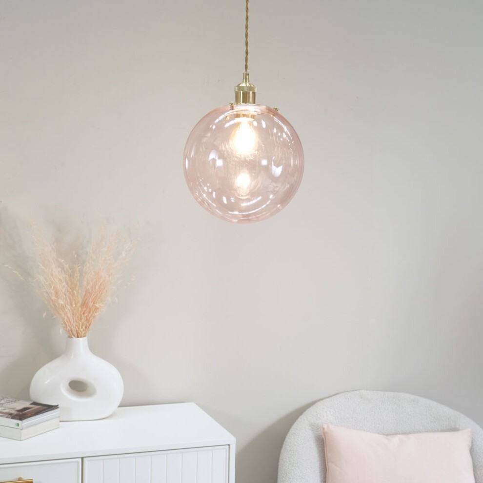 ValueLights Frenchie Pink Tinted Globe Gold Case Pendant Shade - image 3