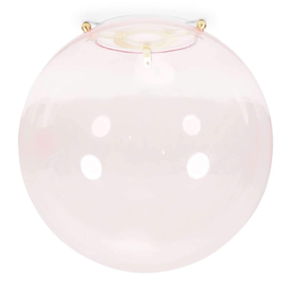 Pink tinted glass globe lamp shade with a smooth finish and gold metal fittings, designed for easy fitting onto light fixtures.