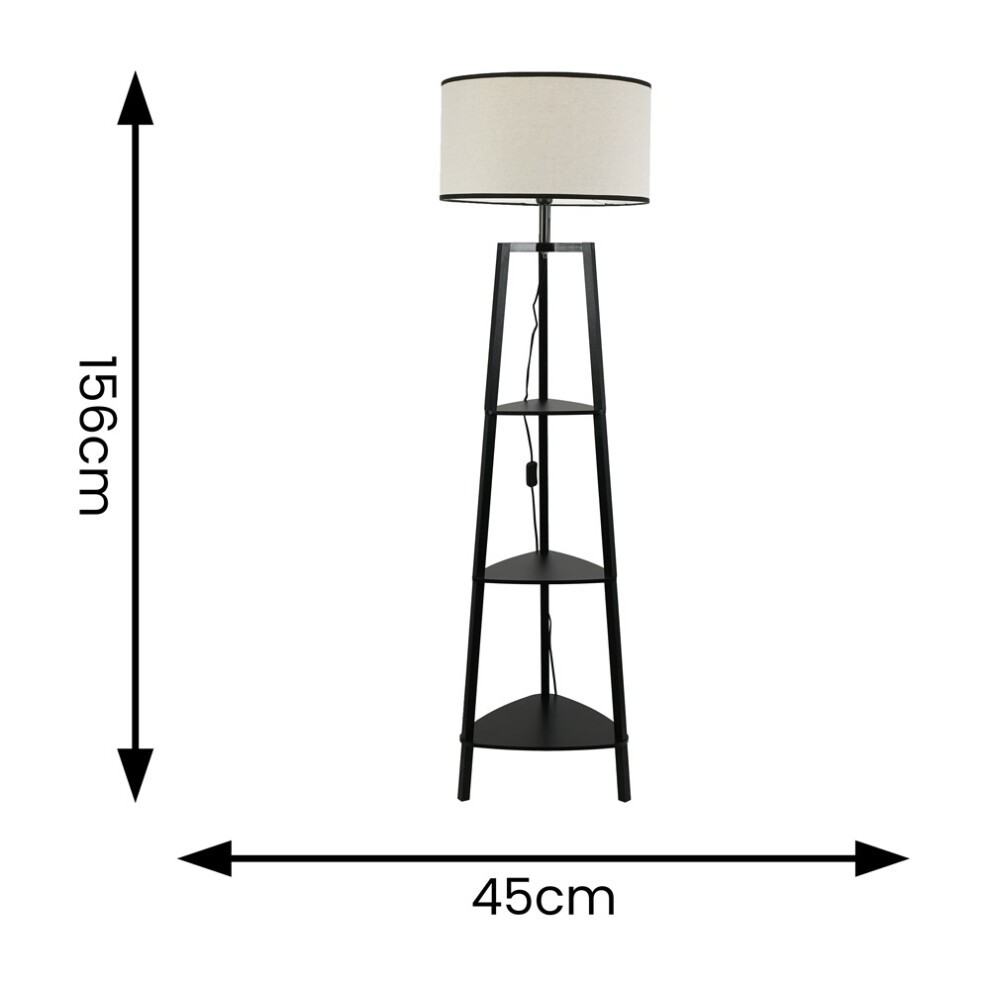 ValueLights Hiru 3 Shelf Black Trim Linen Shade Black Floor Lamp with Bulb - image 3