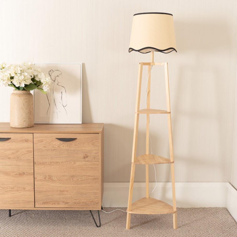 ValueLights Hiru 3 Shelf Black Trim Scallop Shade Natural Floor Lamp with Bulb - image 2