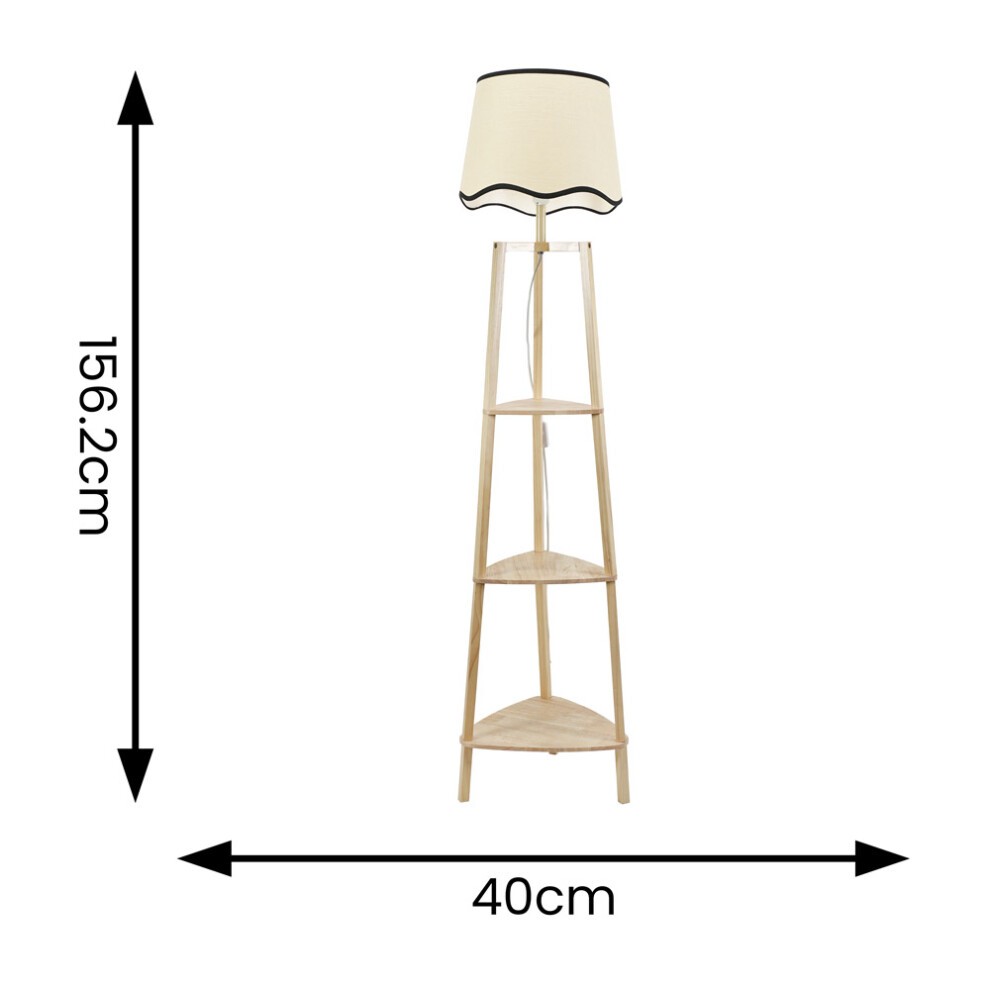 ValueLights Hiru 3 Shelf Black Trim Scallop Shade Natural Floor Lamp with Bulb - image 3