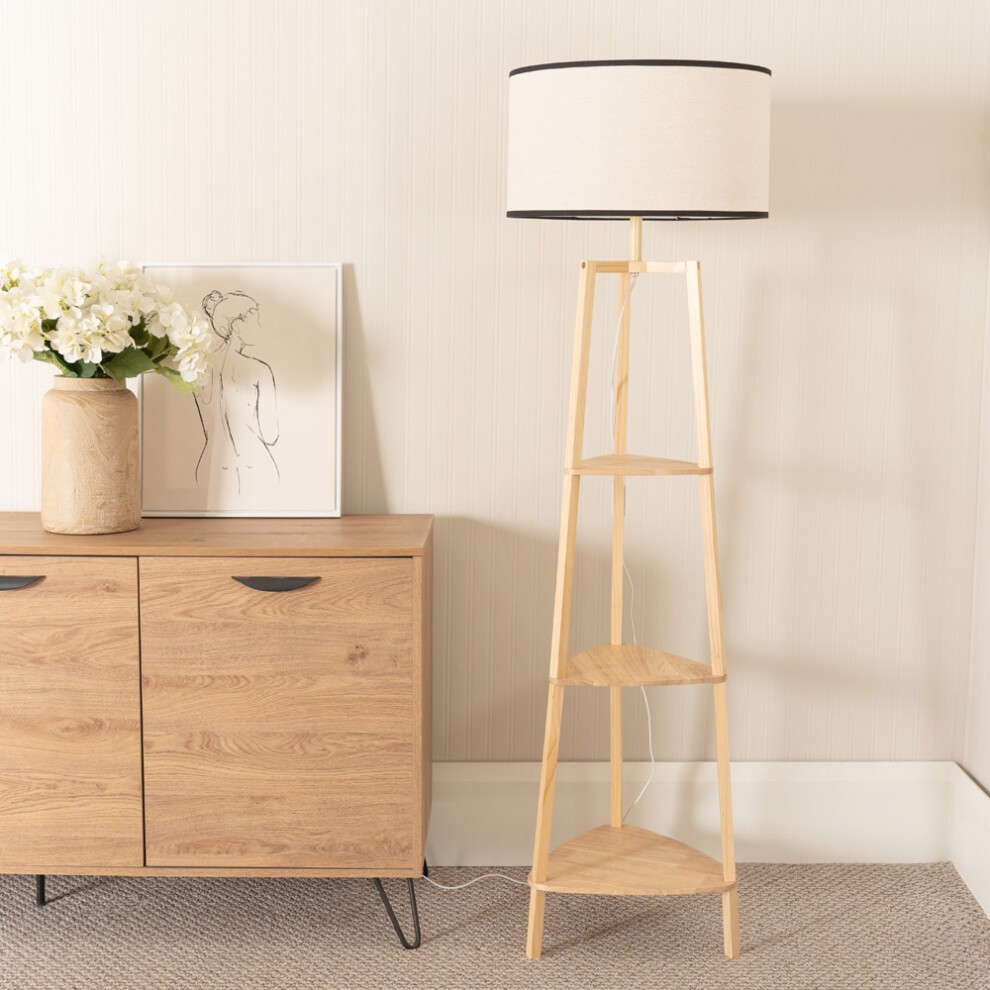ValueLights Hiru 3 Shelf Floor Lamp with Black Trim Linen Shade and Bulb - image 2