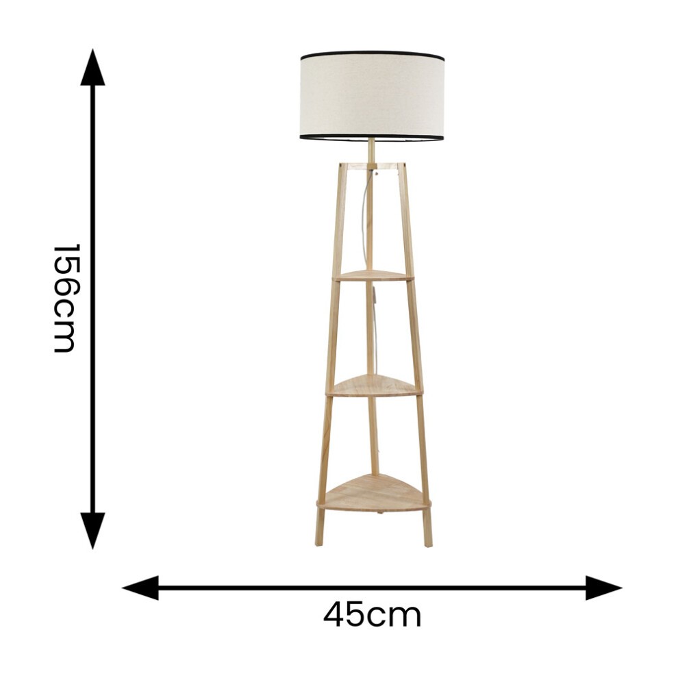 ValueLights Hiru 3 Shelf Floor Lamp with Black Trim Linen Shade and Bulb - image 3