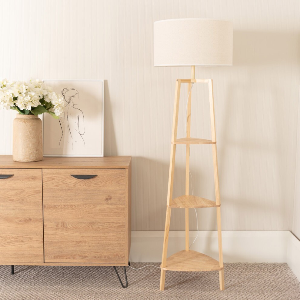 ValueLights Hiru 3 Shelf Floor Lamp with White Trim Linen Shade and Bulb - image 2
