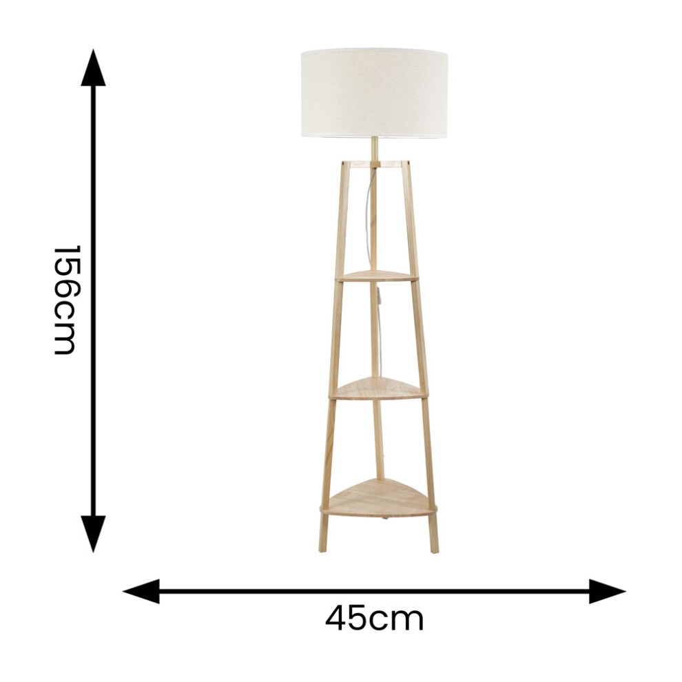 ValueLights Hiru 3 Shelf Floor Lamp with White Trim Linen Shade and Bulb - image 3