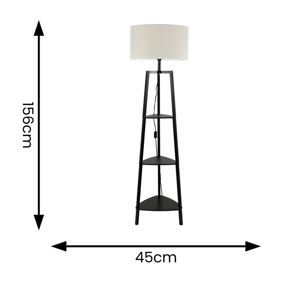 ValueLights Hiru 3 Shelf White Trim Linen Shade Black Floor Lamp with Bulb - image 3
