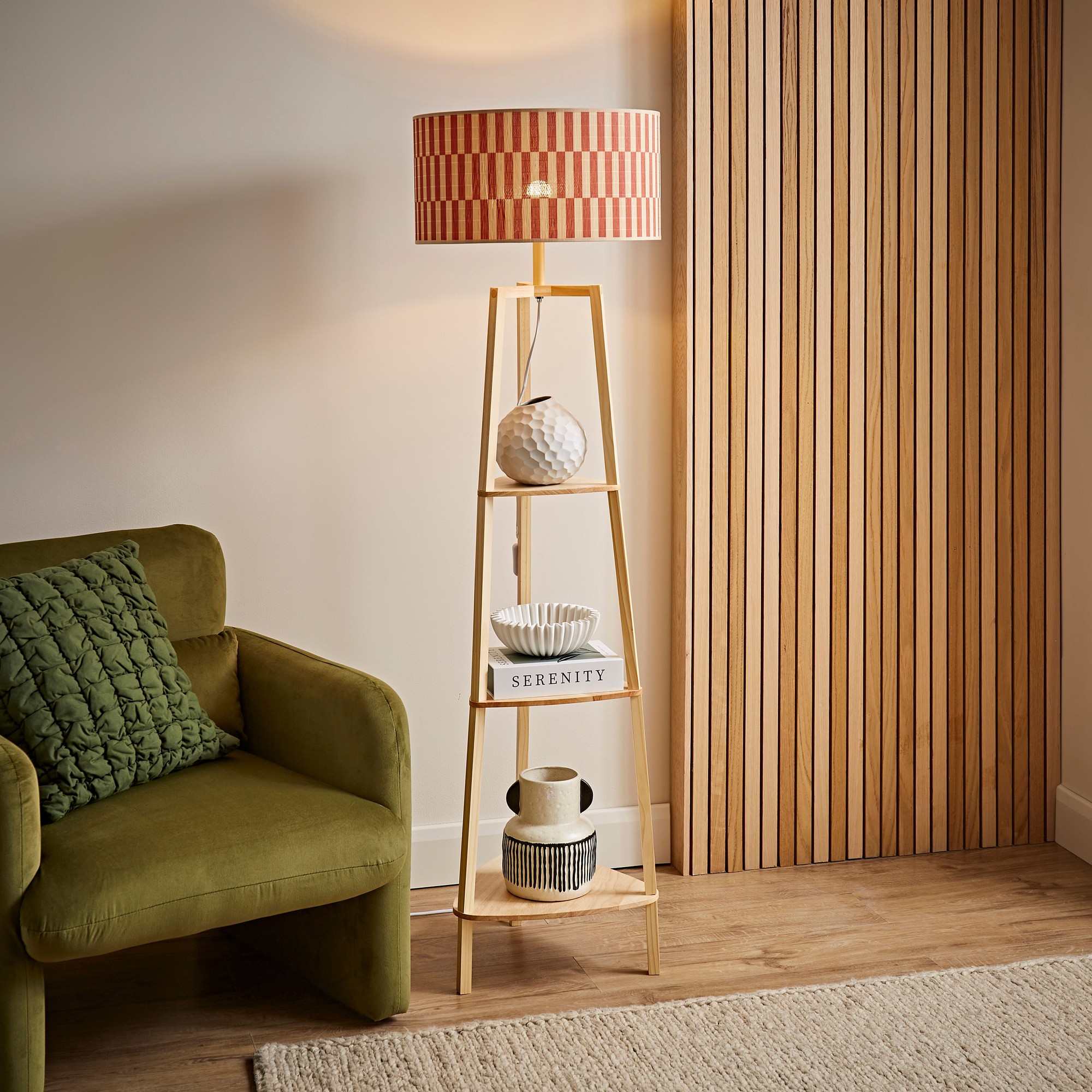 ValueLights Hiru Shelf Tripod Floor Lamp with Orange Bamboo Shade and Bulb - image 3