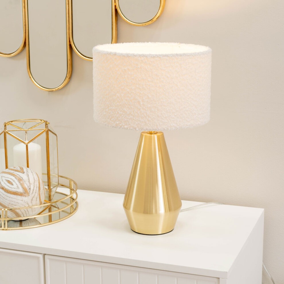 ValueLights Jax Cream Boucle Shade Antique Brass Touch LED Table Lamp - image 4