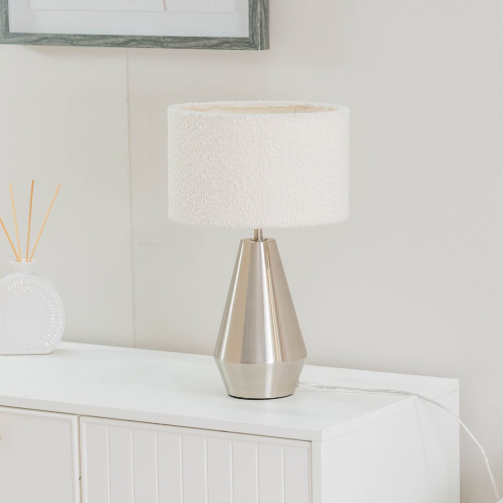 ValueLights Jax Cream Boucle Shade Brushed Chrome Touch LED Table Lamp - image 3