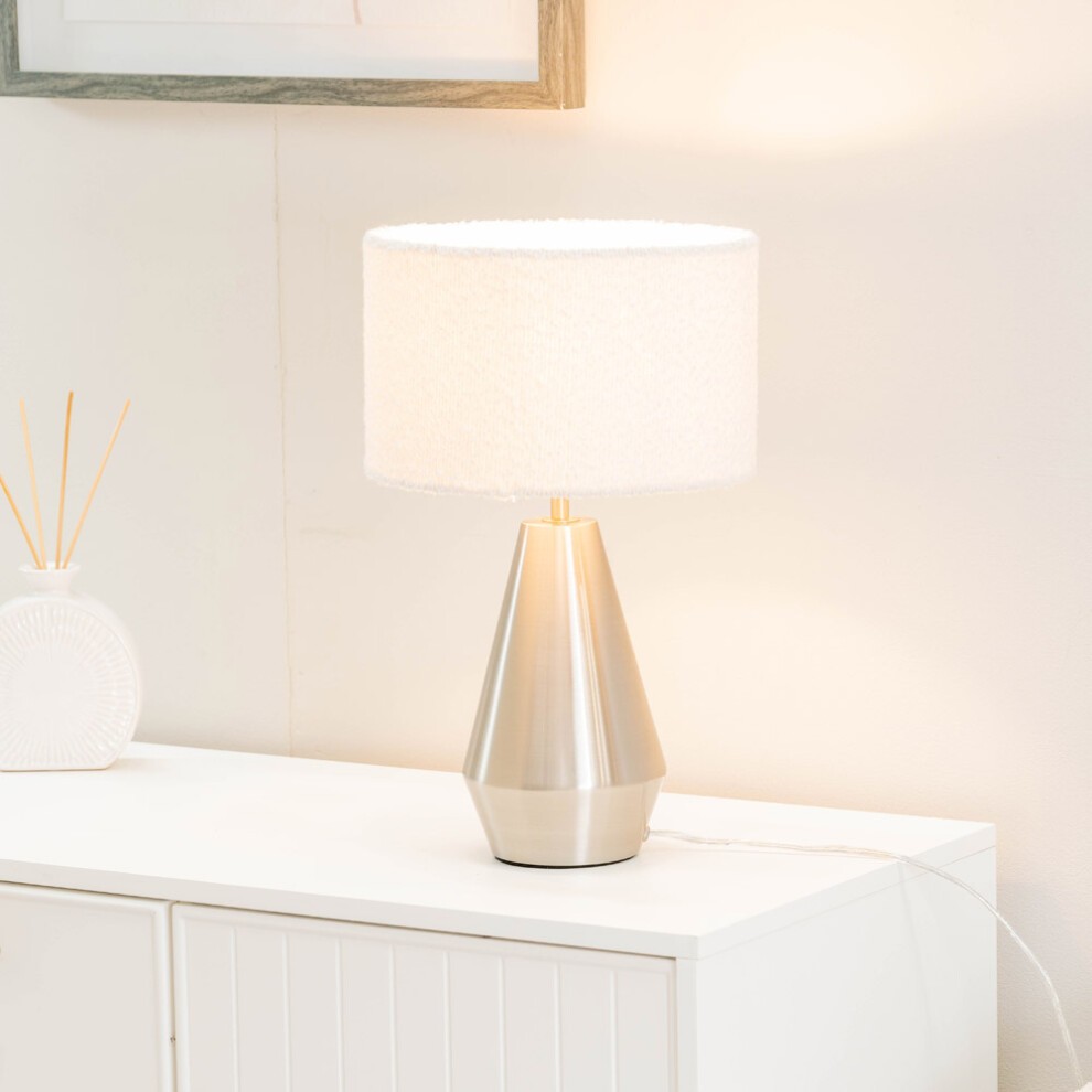 ValueLights Jax Cream Boucle Shade Brushed Chrome Touch LED Table Lamp - image 4